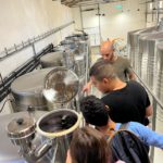 Les jeunes, accompagnés par Jérémy découvrent le vin dans les cuves
