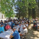 Repas convivial à l'ombre des platanes