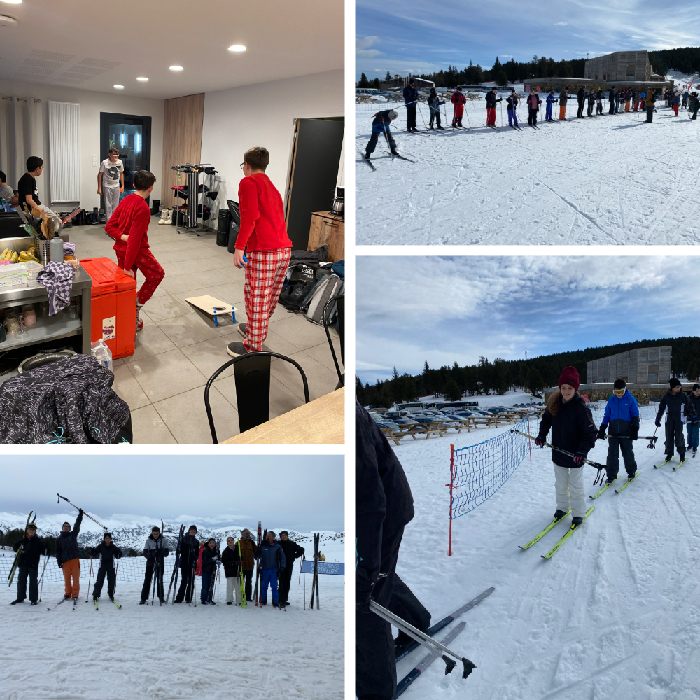 Collage de 4 photos du groupe durant son séjour à la montagne